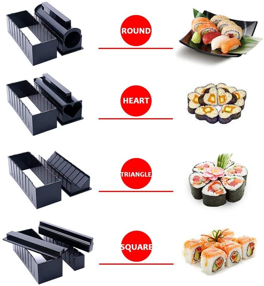 Manual Sushi Making Tool Kit with 5 Sushi Roll Molds